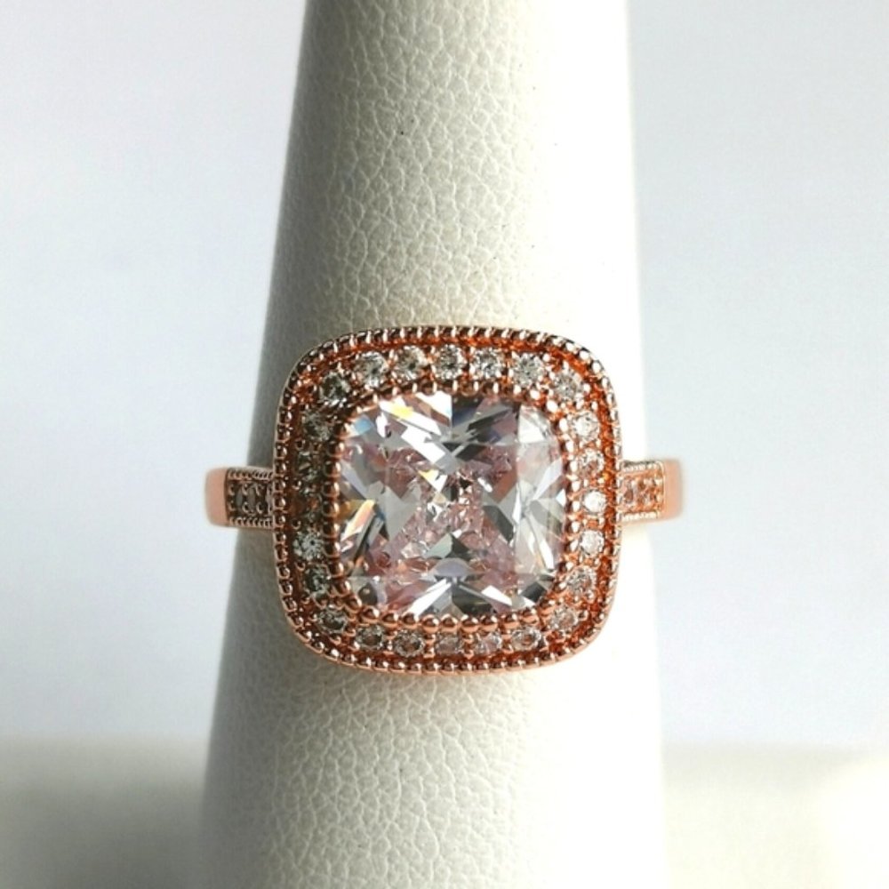 CZ princess cut in rose gold ring size 7 engagement cocktail style